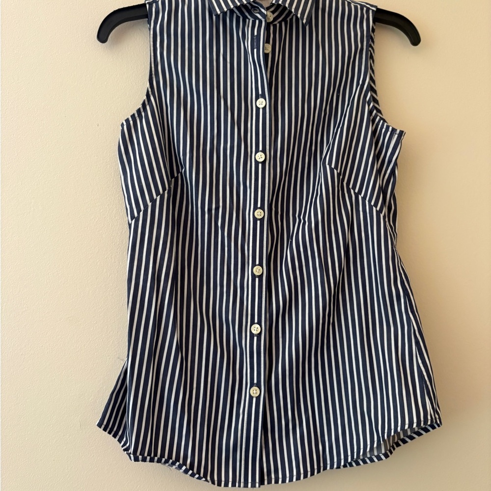 Banana Republic Navy and White Striped Button-Down Shirt